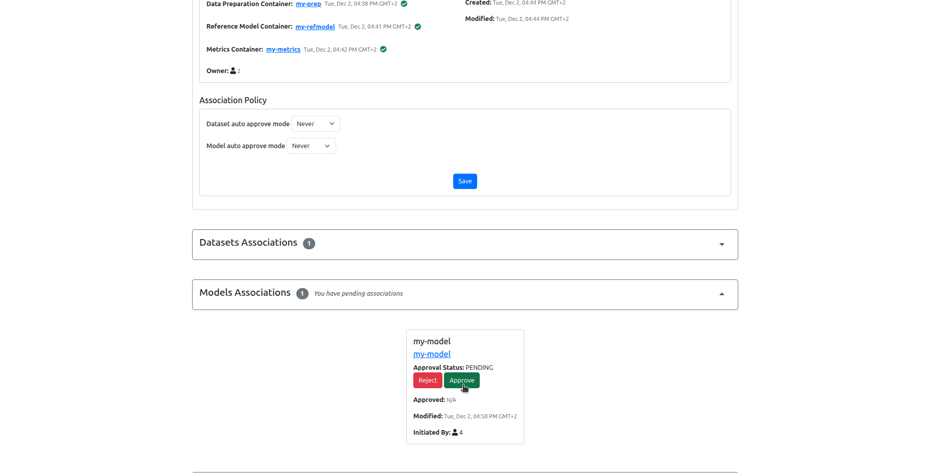 Benchmark Owner Approve Model Association