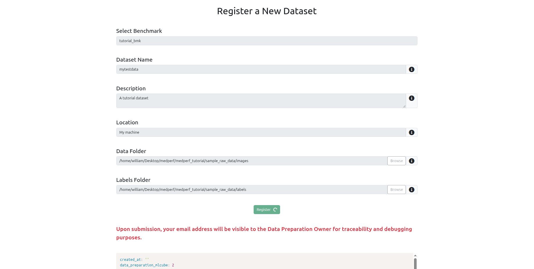 Dataset Owner Registers Dataset